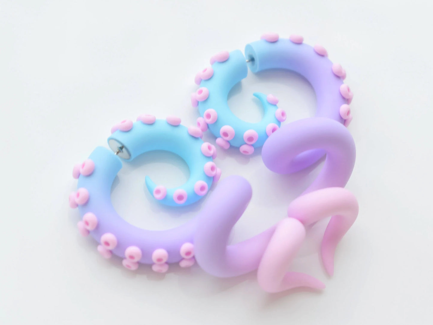 Menhera Octopus Earrings, Yami Kawaii Fake Gauges, Pastel Goth Tentacle Earrings