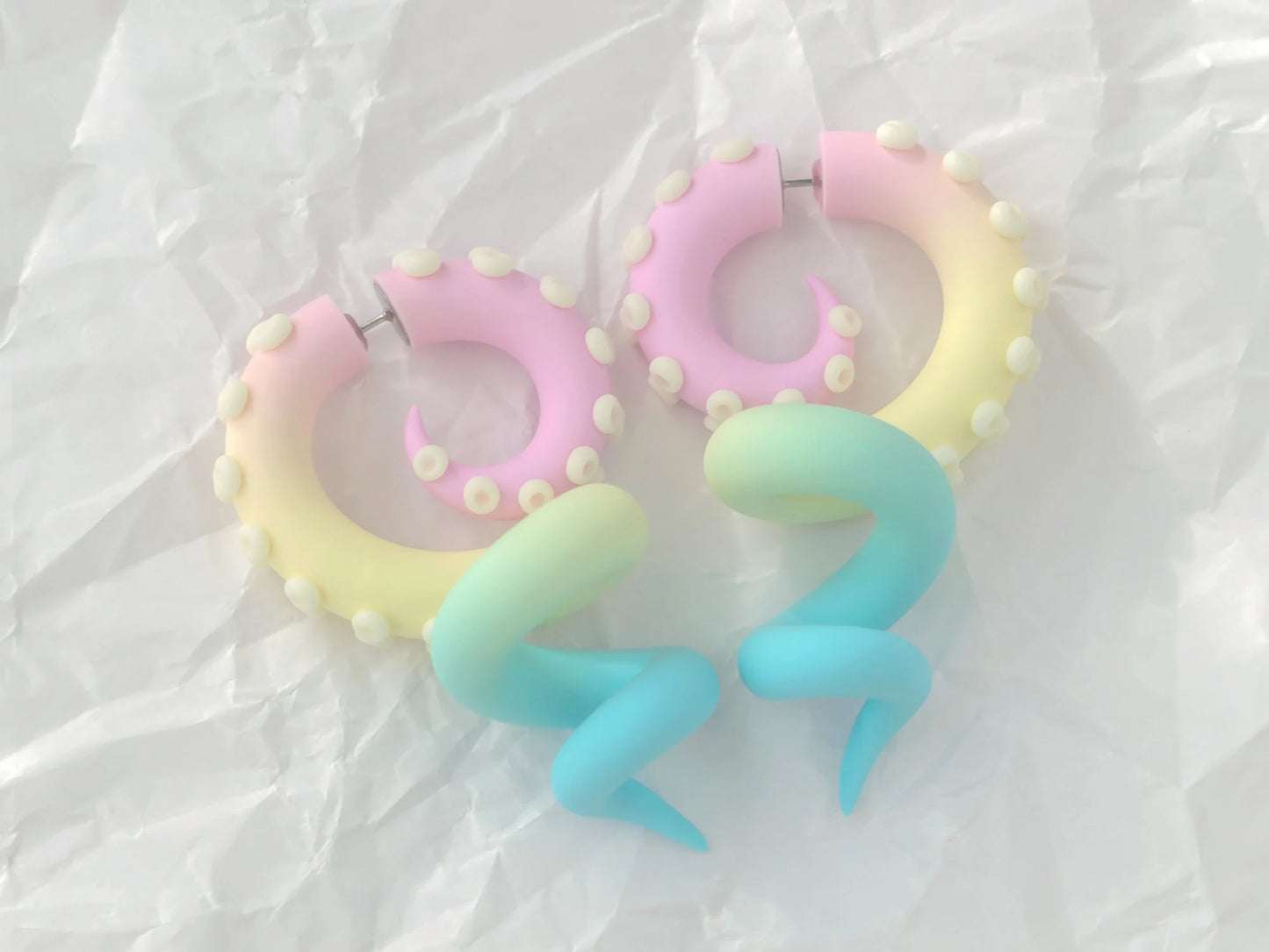 Pastel Tentacle Earrings with Glow in the Dark suction cups