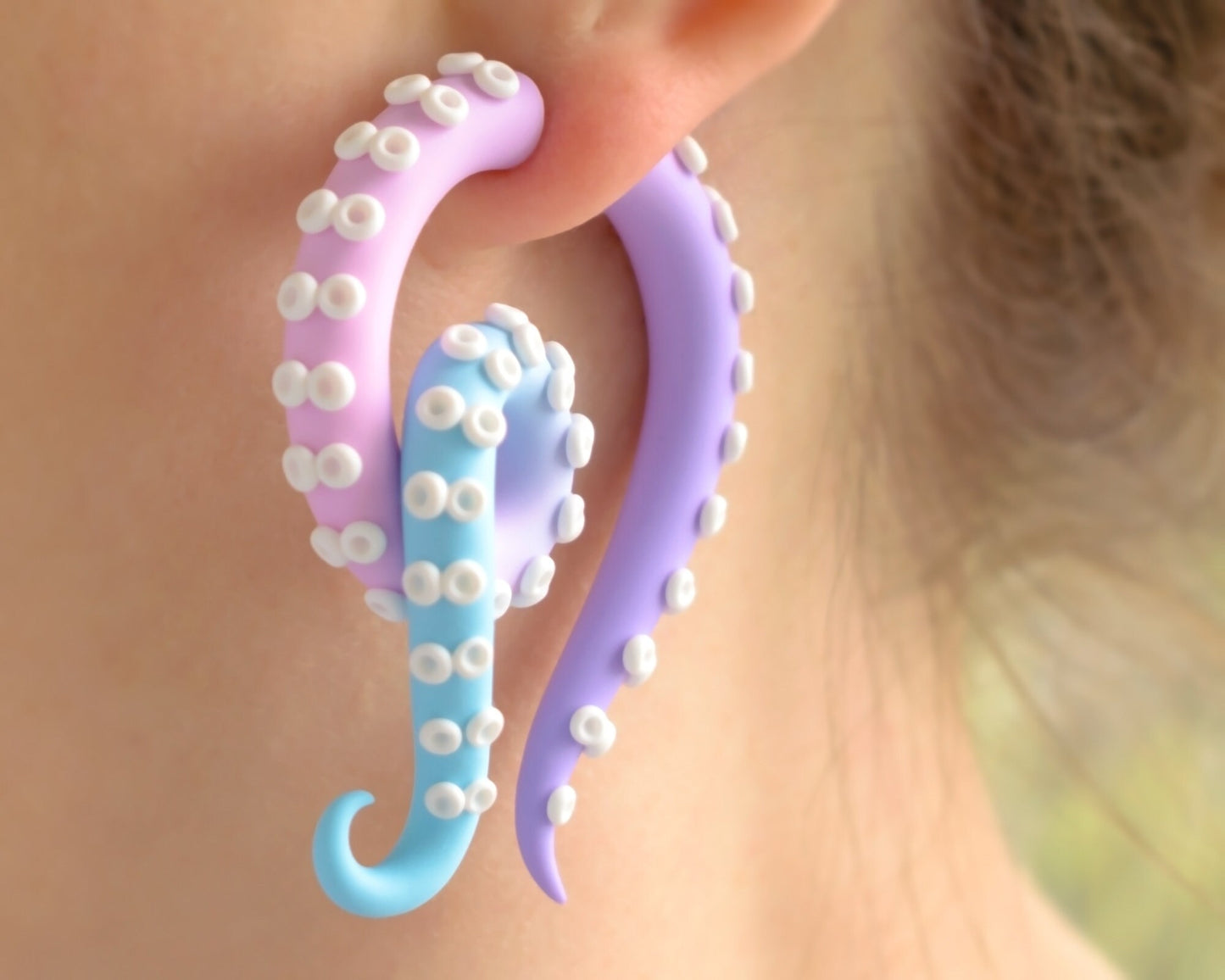 Pastel Goth Fake Gauges, Kawaii Octopus Tentacle Earrings