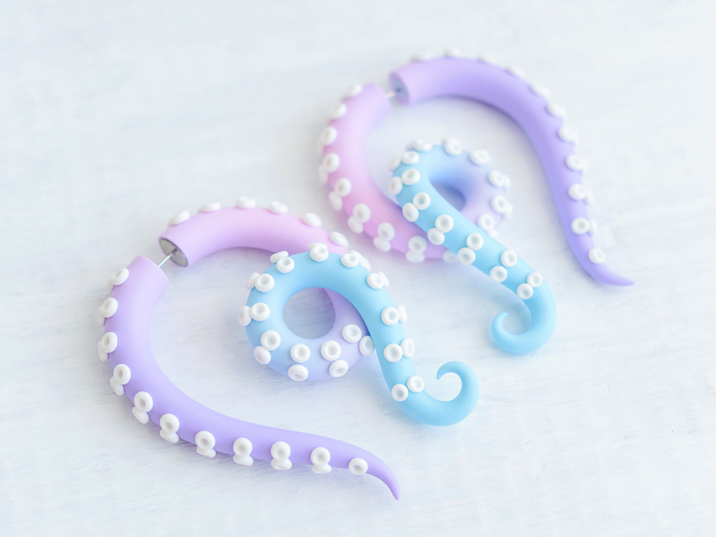 Pastel Goth Fake Gauges, Kawaii Octopus Tentacle Earrings