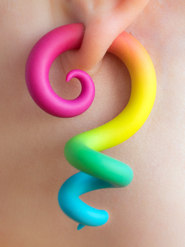 Rainbow Fake Gauge Earrings - Handmade Polymer Clay Jewelry