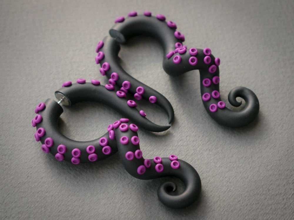 Ursula Cosplay Earrings, Halloween Cosume Jewelry, Black Tentacle Earrings