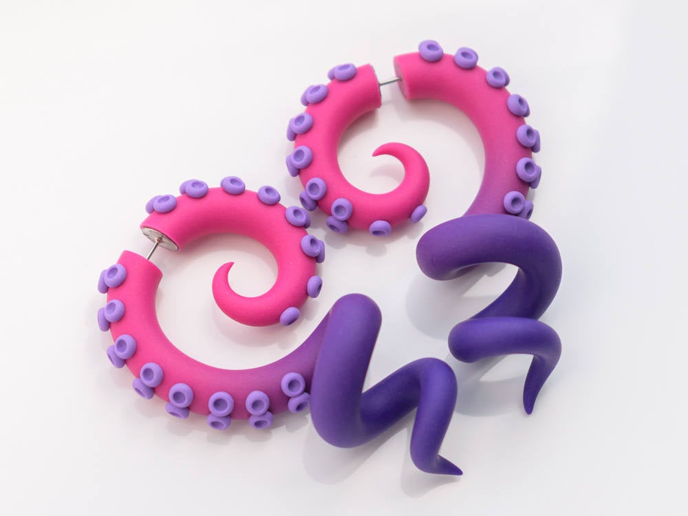 Yami Kawaii Octopus Earrings, Ursula Cosplay Jewelry, Tentacle Fake Gauges