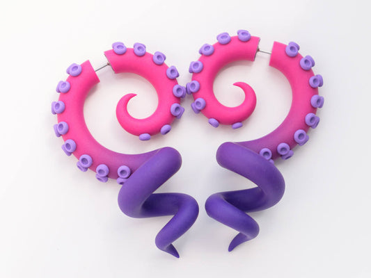 Yami Kawaii Octopus Earrings, Ursula Cosplay Jewelry, Tentacle Fake Gauges