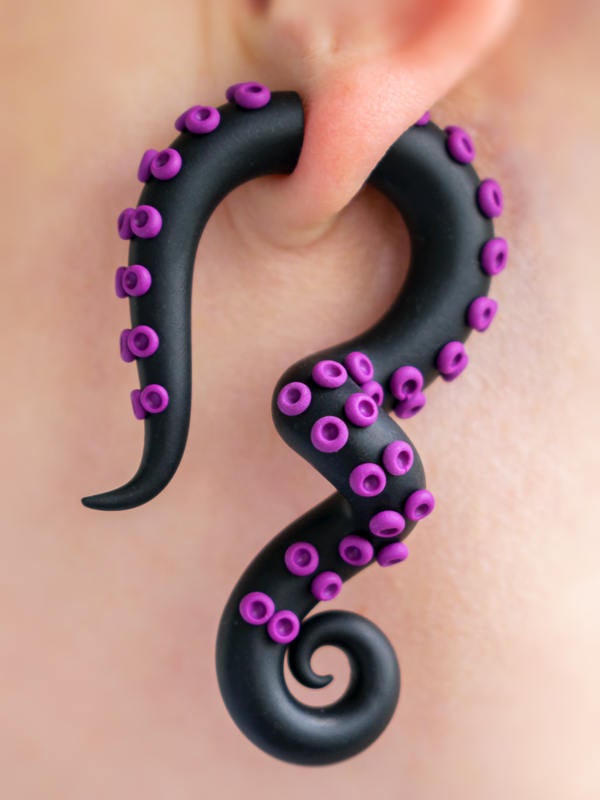 Ursula Cosplay Earrings, Halloween Cosume Jewelry, Black Tentacle Earrings