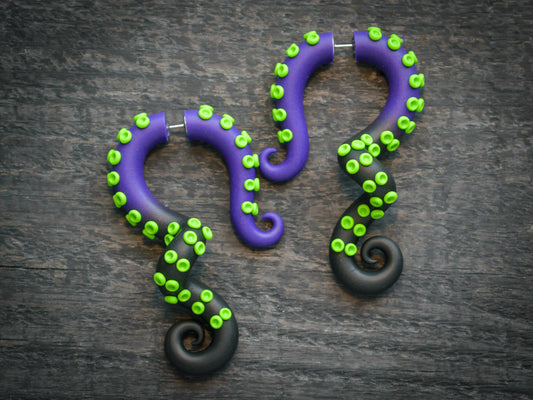 Tentacle Fake Gauges, Halloween Costume Accessories, Handmade Octopus Earrings