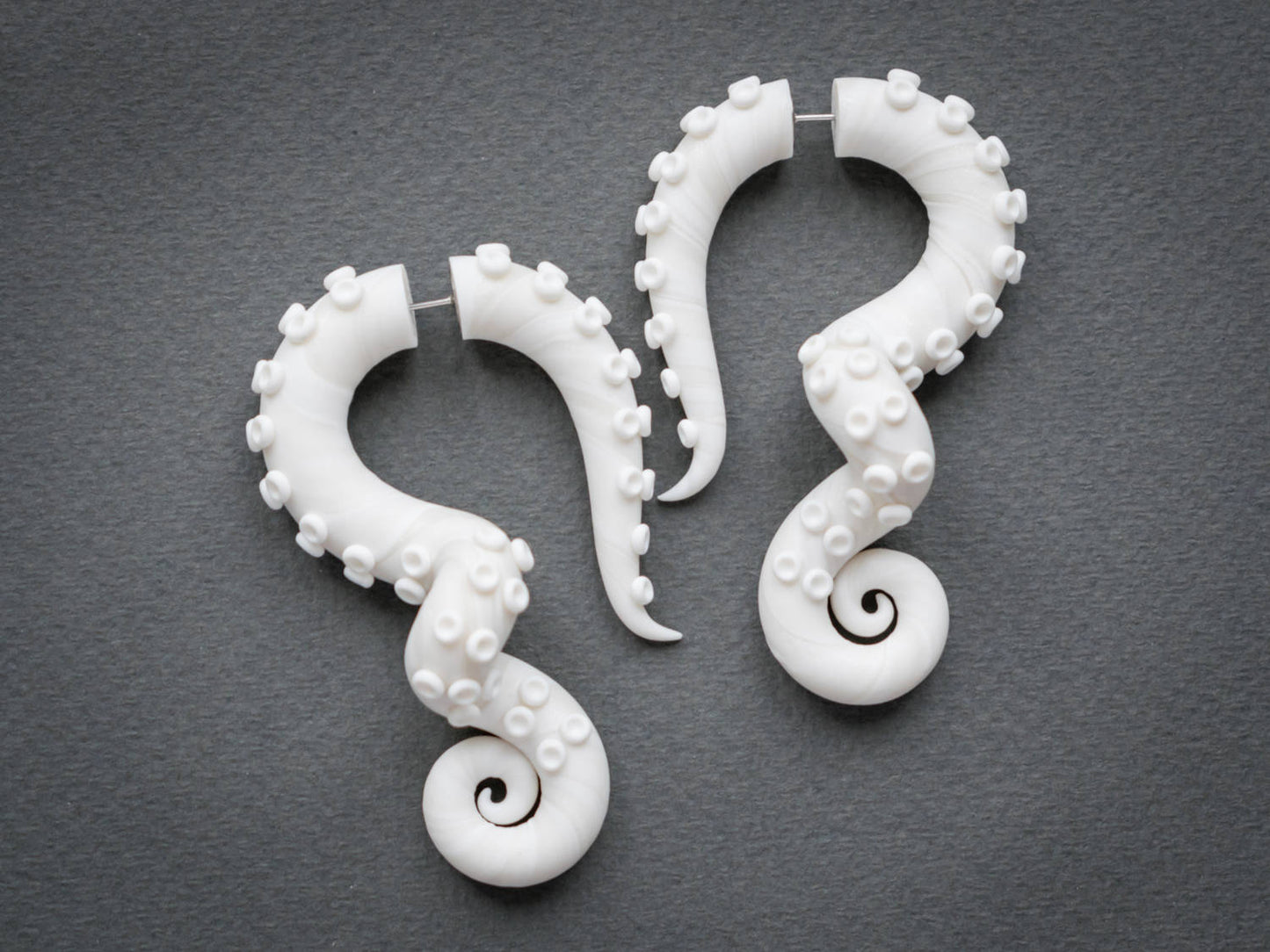 White Octopus Tentacle Earrings for regular pierced ears