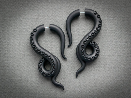 Black Tentacle Earrings, Kraken Fake Gauges, Halloween Costume Jewelry