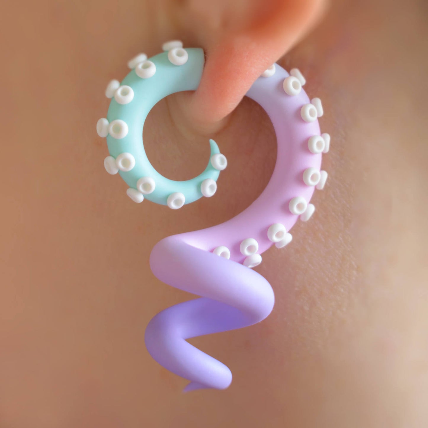 Pastel Kawaii Accessories, Octopus Tentacle Earrings, Anime Fake Gauges