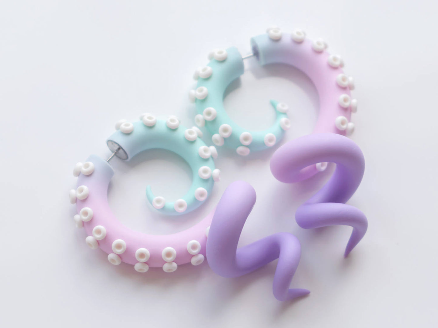 Pastel Kawaii Accessories, Octopus Tentacle Earrings, Anime Fake Gauges