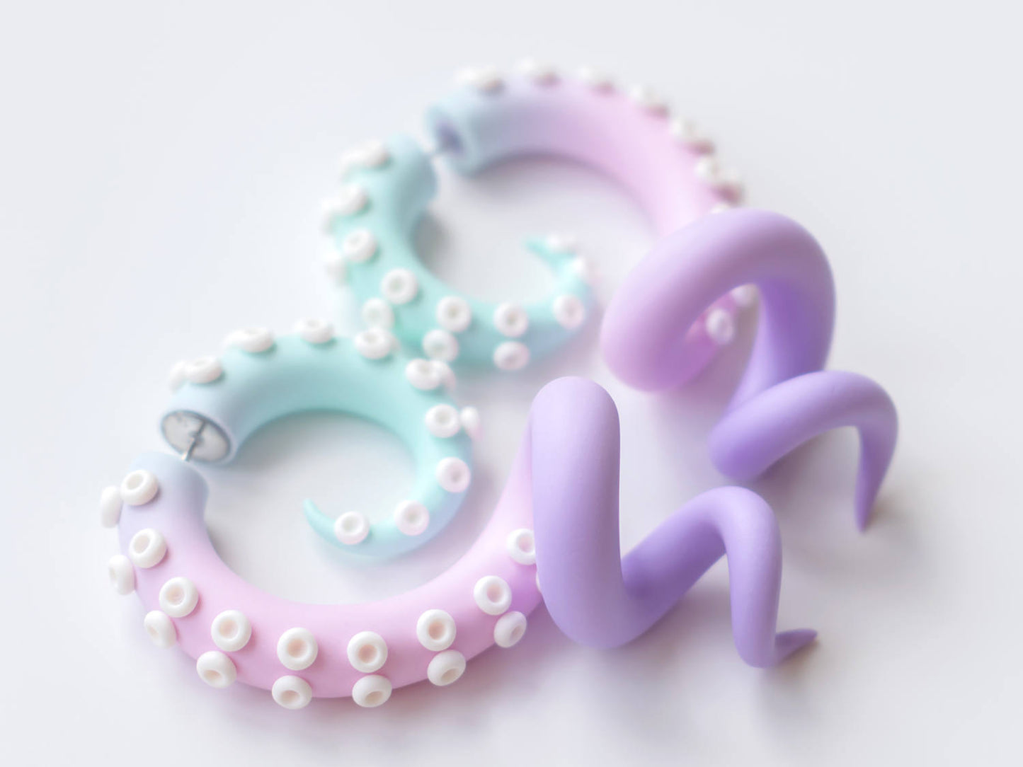 Pastel Kawaii Accessories, Octopus Tentacle Earrings, Anime Fake Gauges