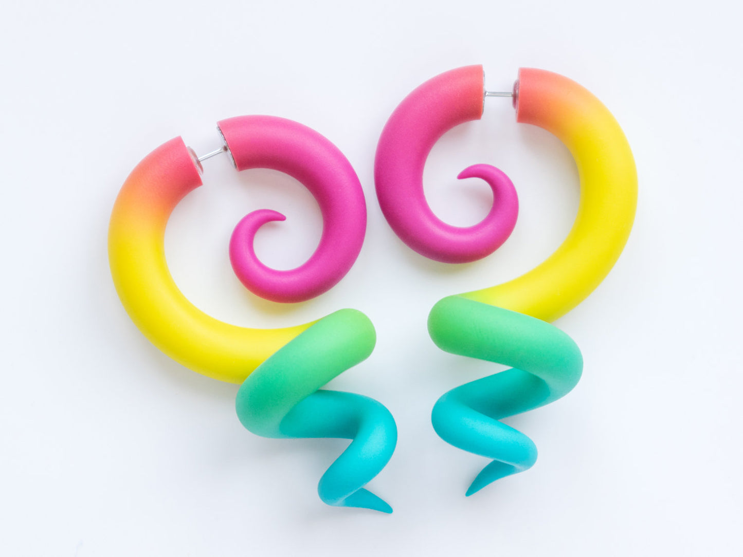 Rainbow Fake Gauge Earrings - Handmade Polymer Clay Jewelry