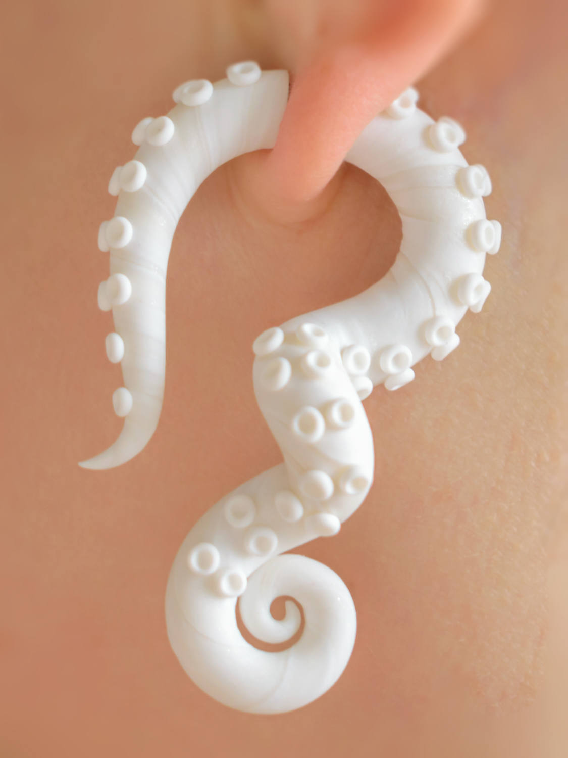 White Octopus Tentacle Earrings for regular pierced ears