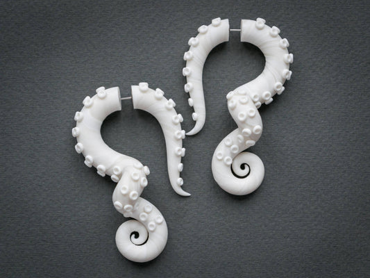 White Octopus Tentacle Earrings for regular pierced ears