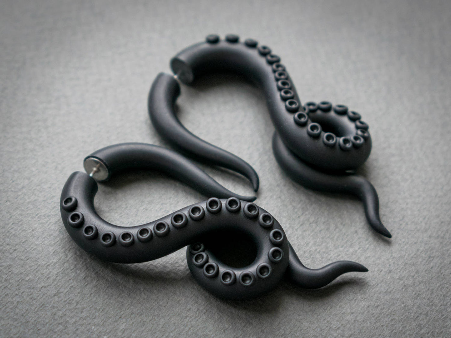 Black Tentacle Earrings, Kraken Fake Gauges, Halloween Costume Jewelry