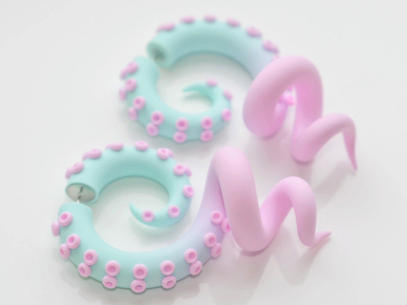 Pastel Kawaii Accessories, Octopus Tentacle Earrings, Unique Fairy Kei Jewelry