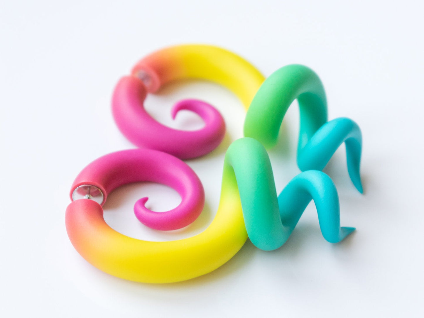 Rainbow Fake Gauge Earrings - Handmade Polymer Clay Jewelry