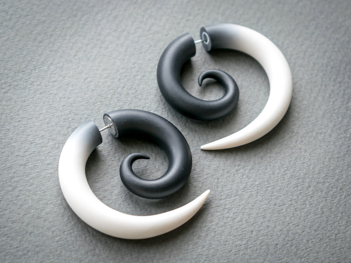 Fake Gauge Earrings, Cosplay Costume Accessories, Black White Halloween Jewelry