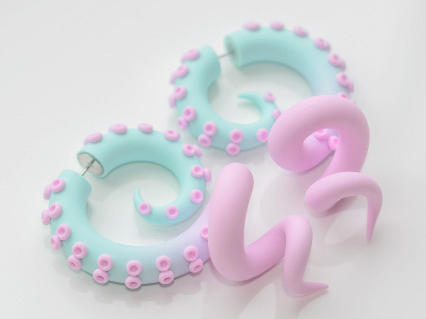 Pastel Kawaii Accessories, Octopus Tentacle Earrings, Unique Fairy Kei Jewelry