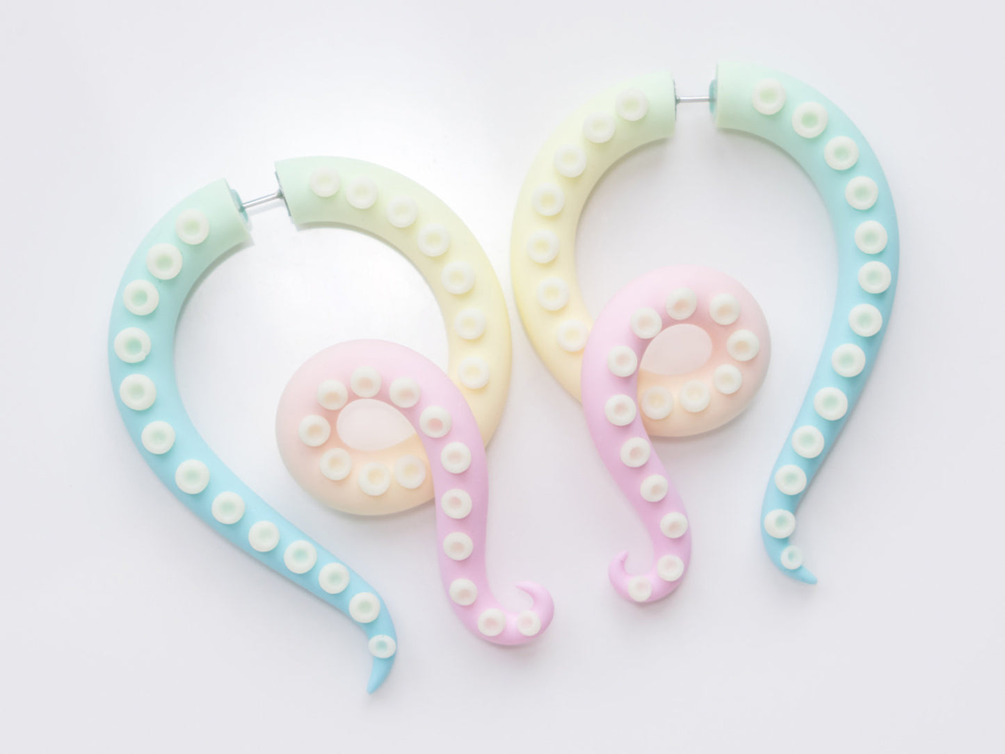 Pastel Rainbow Octopus Tentacle Earrings with Glow in the Dark suction cups