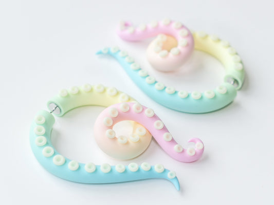 Pastel Rainbow Octopus Tentacle Earrings with Glow in the Dark suction cups