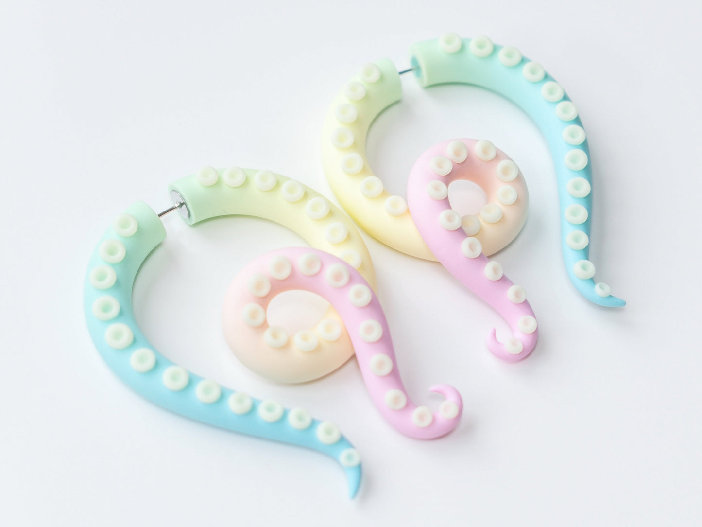 Pastel Rainbow Octopus Tentacle Earrings with Glow in the Dark suction cups