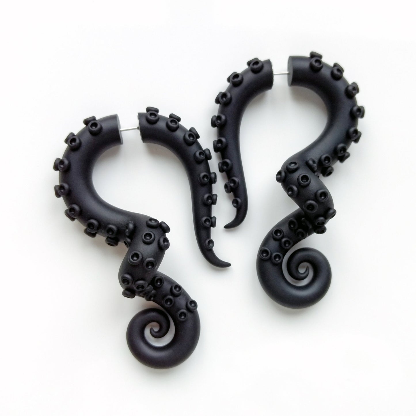 Gothic Tentacle Earrings, Handmade Fake Gauges, Black Octopus Jewelry