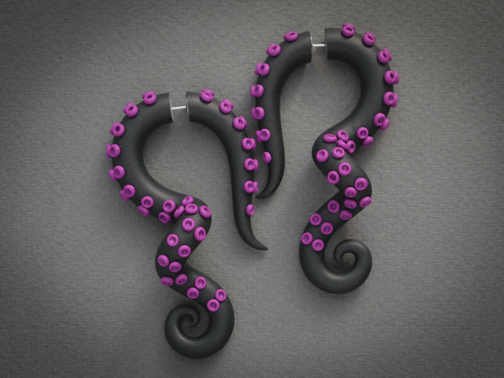 Ursula Cosplay Earrings, Halloween Cosume Jewelry, Black Tentacle Earrings