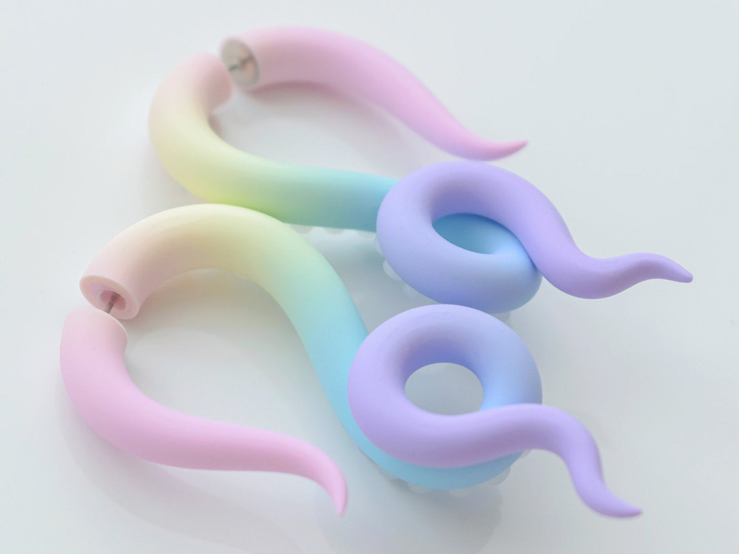 Pastel Rainbow Earrings, Cute Kawaii Jewelry, Octopus Tentacle Earrings