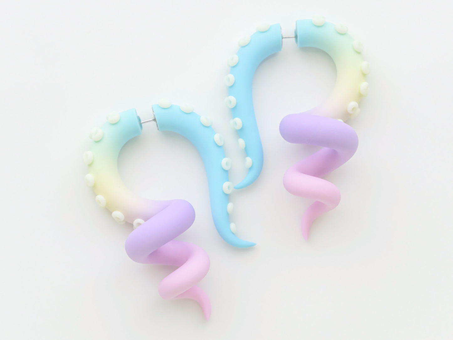 Pastel Kawaii Tentacle Earrings with Glow in the Dark suction cups