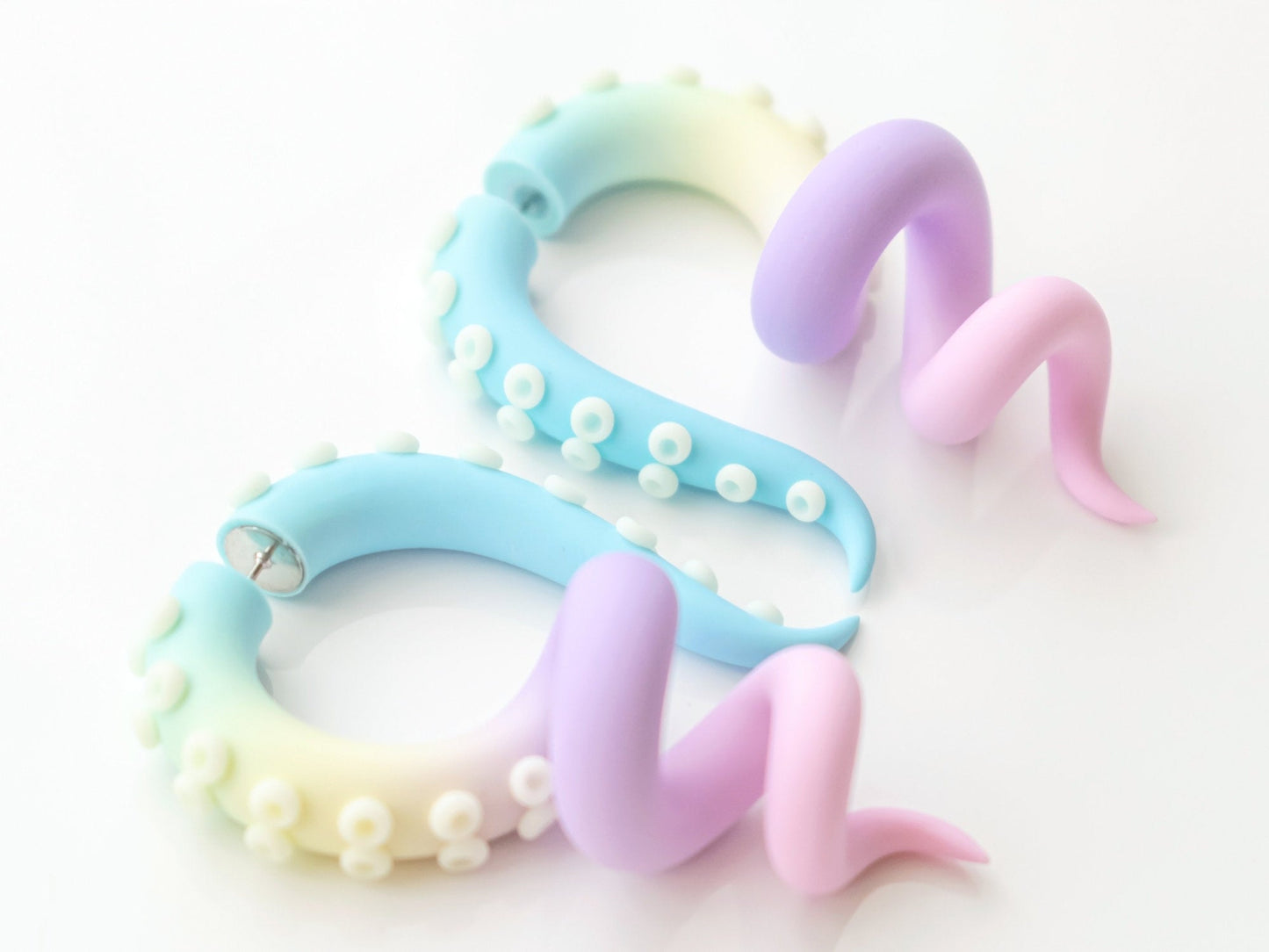 Pastel Kawaii Tentacle Earrings with Glow in the Dark suction cups