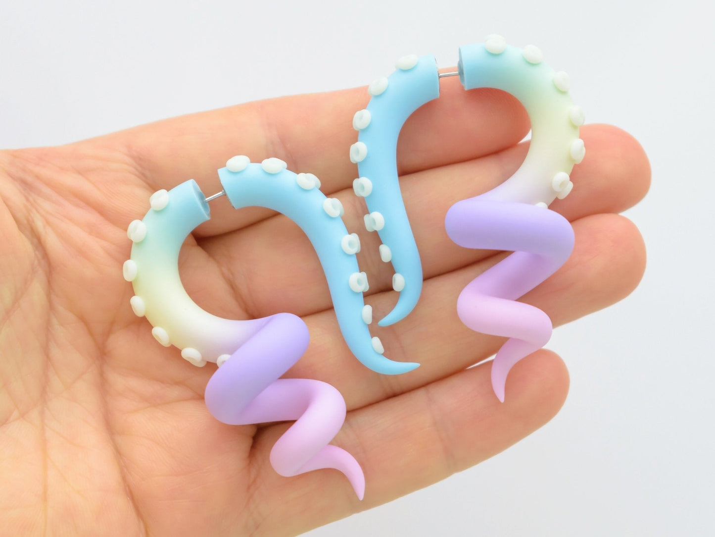 Pastel Kawaii Tentacle Earrings with Glow in the Dark suction cups