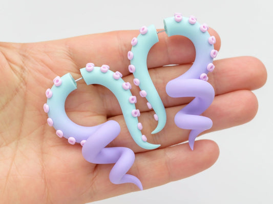 Kawaii Tentacle Earrings, Pastel Goth Octopus Jewelry, Anime Fake Gauges