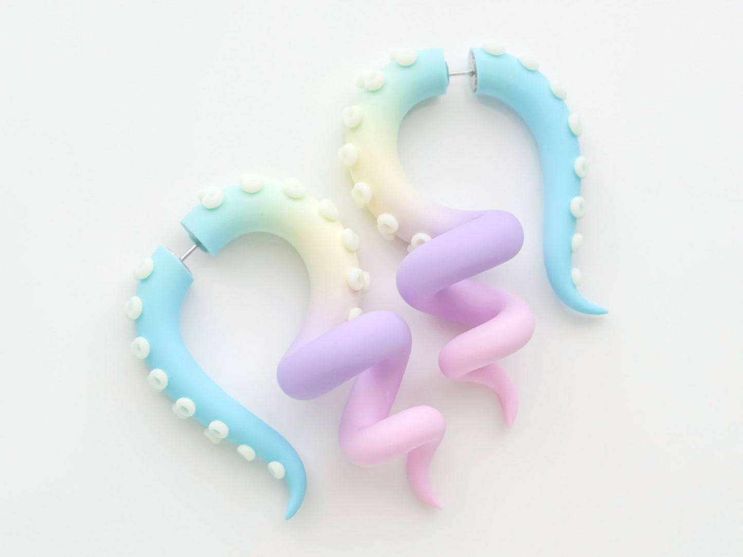 Pastel Kawaii Tentacle Earrings with Glow in the Dark suction cups