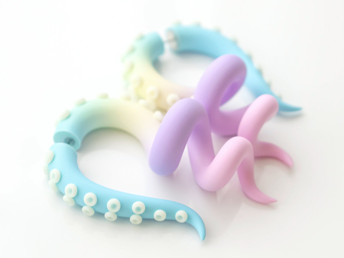 Pastel Kawaii Tentacle Earrings with Glow in the Dark suction cups