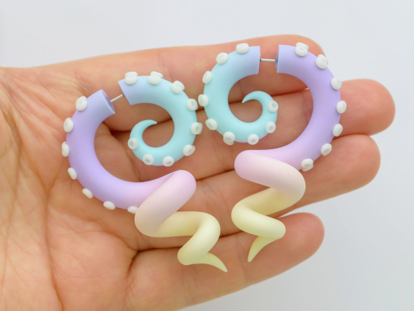 Pastel Octopus Earrings, Fairy Kei Tentacle Earrings with Glow in the Dark suction cups