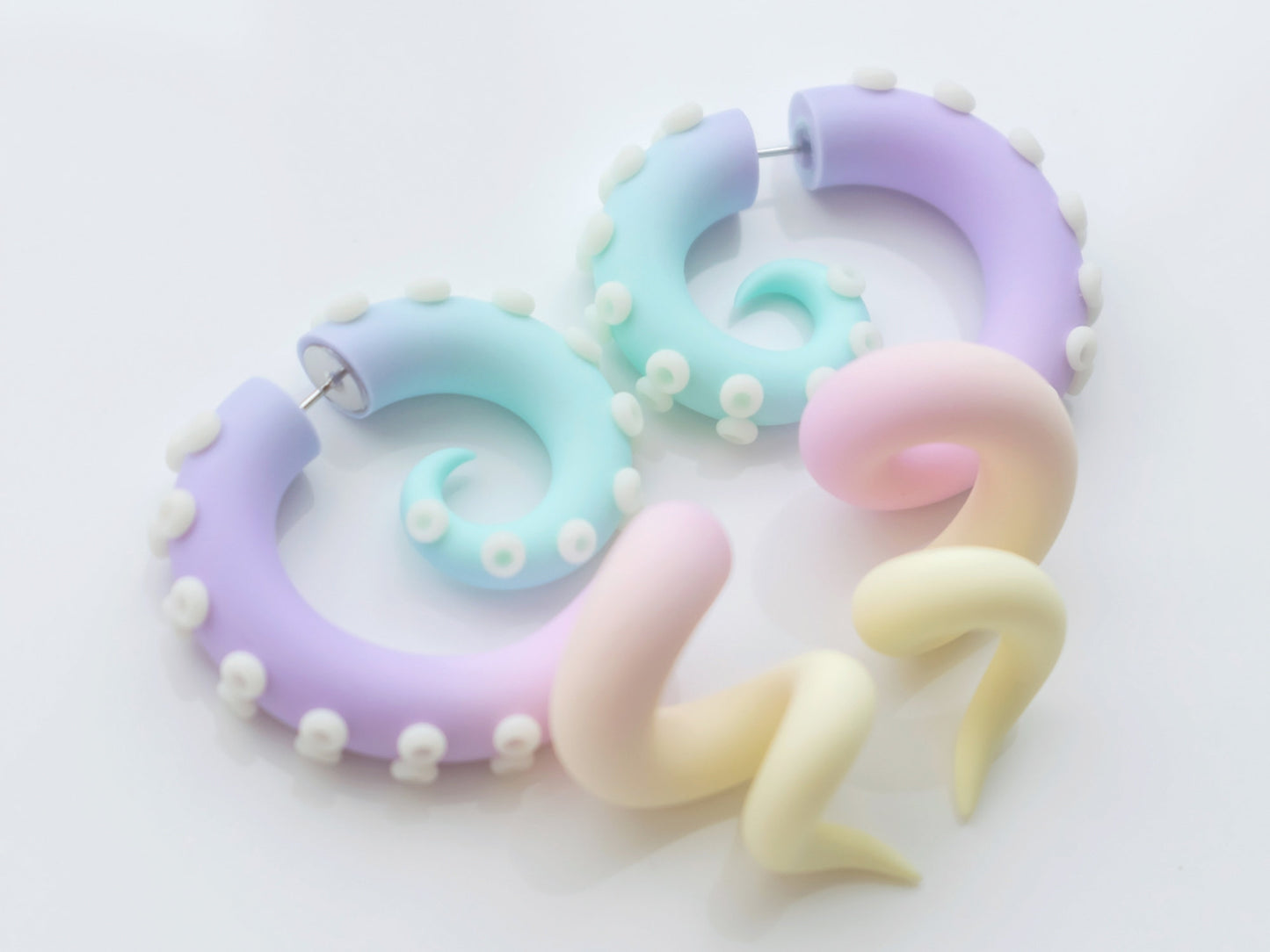 Pastel Octopus Earrings, Fairy Kei Tentacle Earrings with Glow in the Dark suction cups