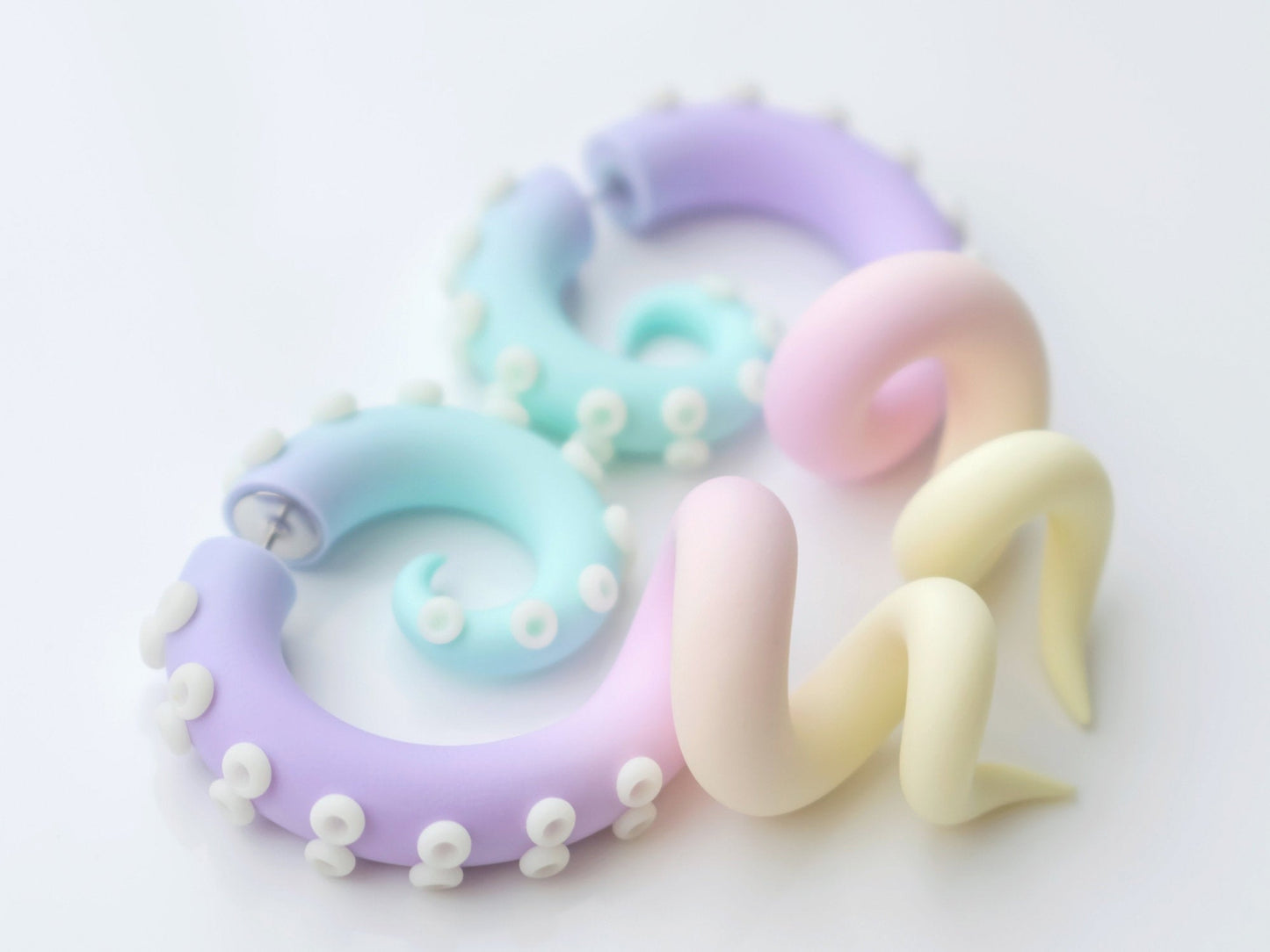 Pastel Octopus Earrings, Fairy Kei Tentacle Earrings with Glow in the Dark suction cups