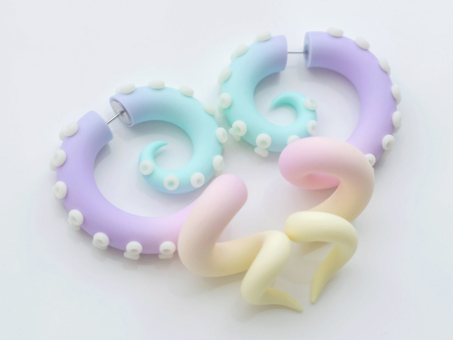 Pastel Octopus Earrings, Fairy Kei Tentacle Earrings with Glow in the Dark suction cups