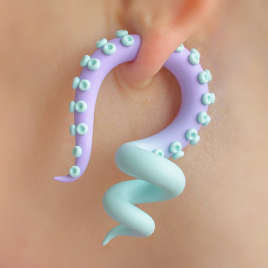 Pastel Goth Polymer Clay Jewelry, Anime Fake Plugs, Kawaii Tentacle Earrings