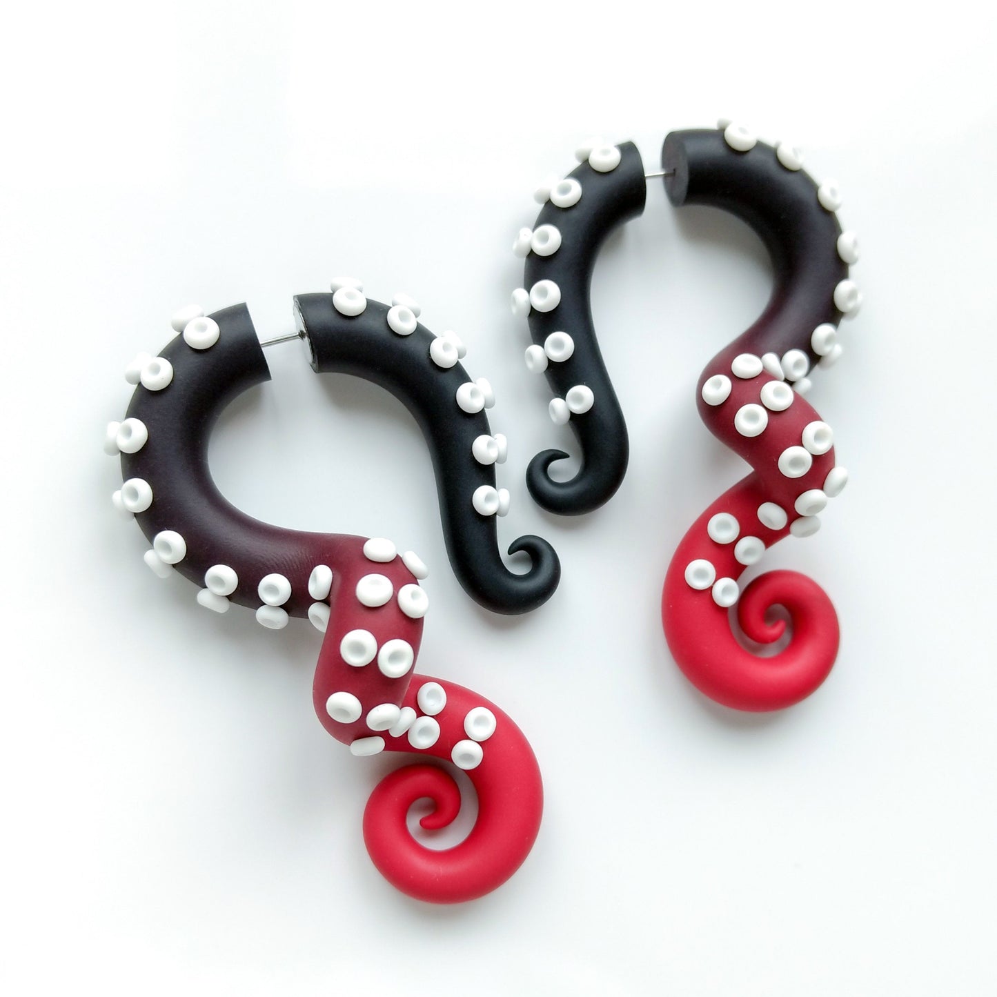 Horror Octopus Earrings, Polymer Clay Gothic Jewelry, Tentacle Fake Gauges