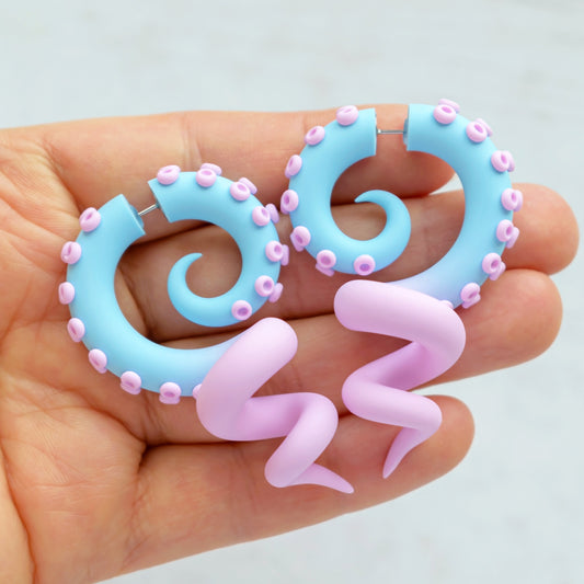 Pastel Kawaii Accessories, Octopus Tentacle Earrings, Fairy Kei Jewelry