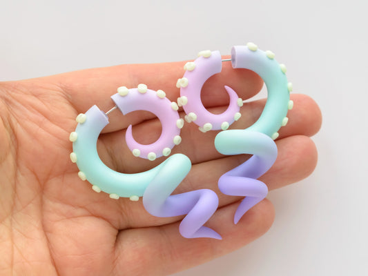 Pastel Octopus Tentacle Earrings with Glow in the Dark suction cups